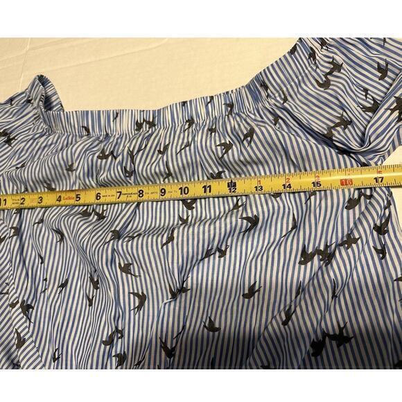 Express Blue Striped Bird Off Shoulder Shirt Blouse Top Size Small Peasant Crop - Picture 10 of 13